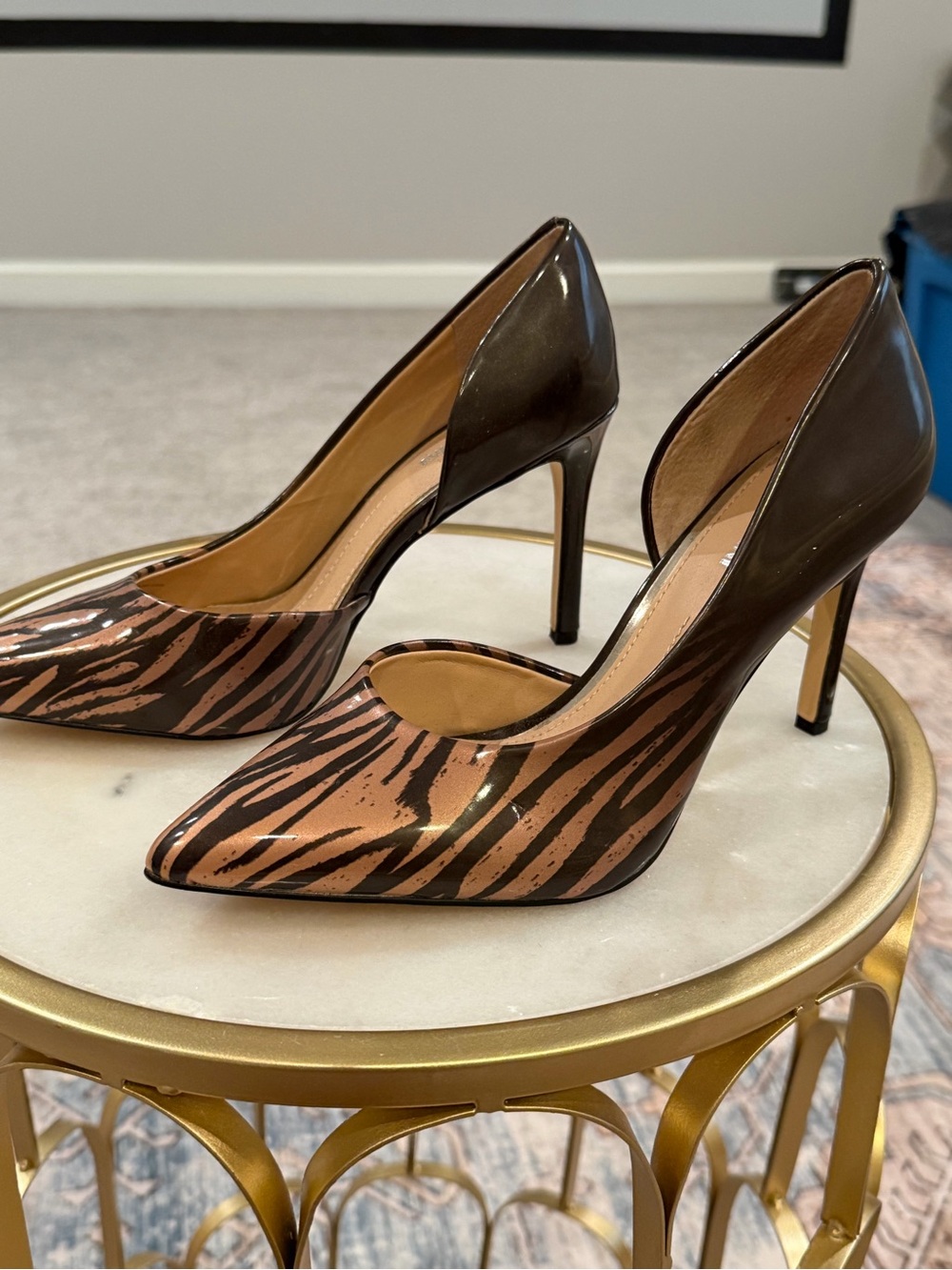 Gianni Bini Brown and Black Zebra-Print Pointed Toe Stiletto Pumps